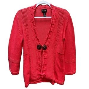 Pure Handknit Cardigan Sweater Long Sleeve Decorative Buttons Women's‎ Size S